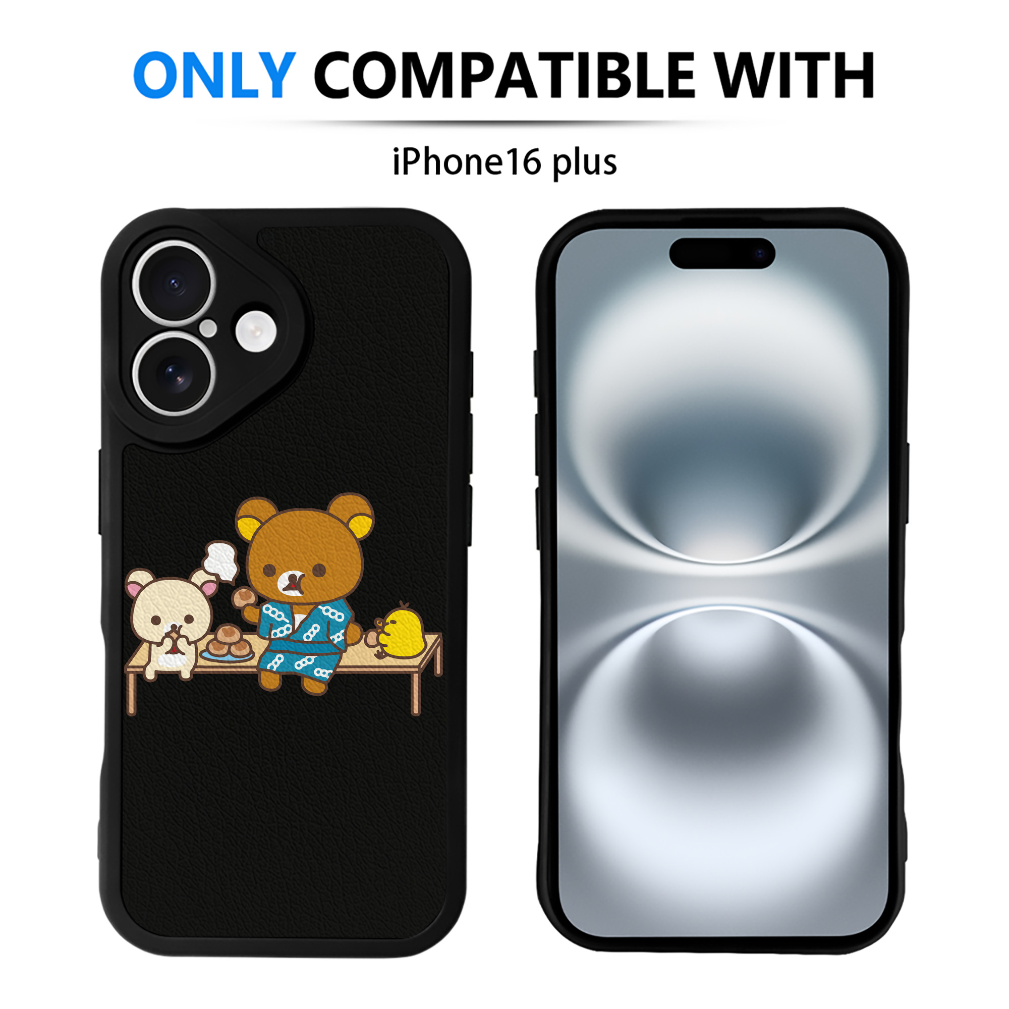 （画像用） リラックマ リラックマ キイロイトリ Rilakkuma Korilakkuma Kiiroitori 【iPhone 16シリーズ対応】シリコンスマホケース（レザー調） 材質：シリコン